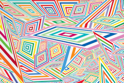 Overlapping rainbow diamond and triangle shapes forming an optical illusion.